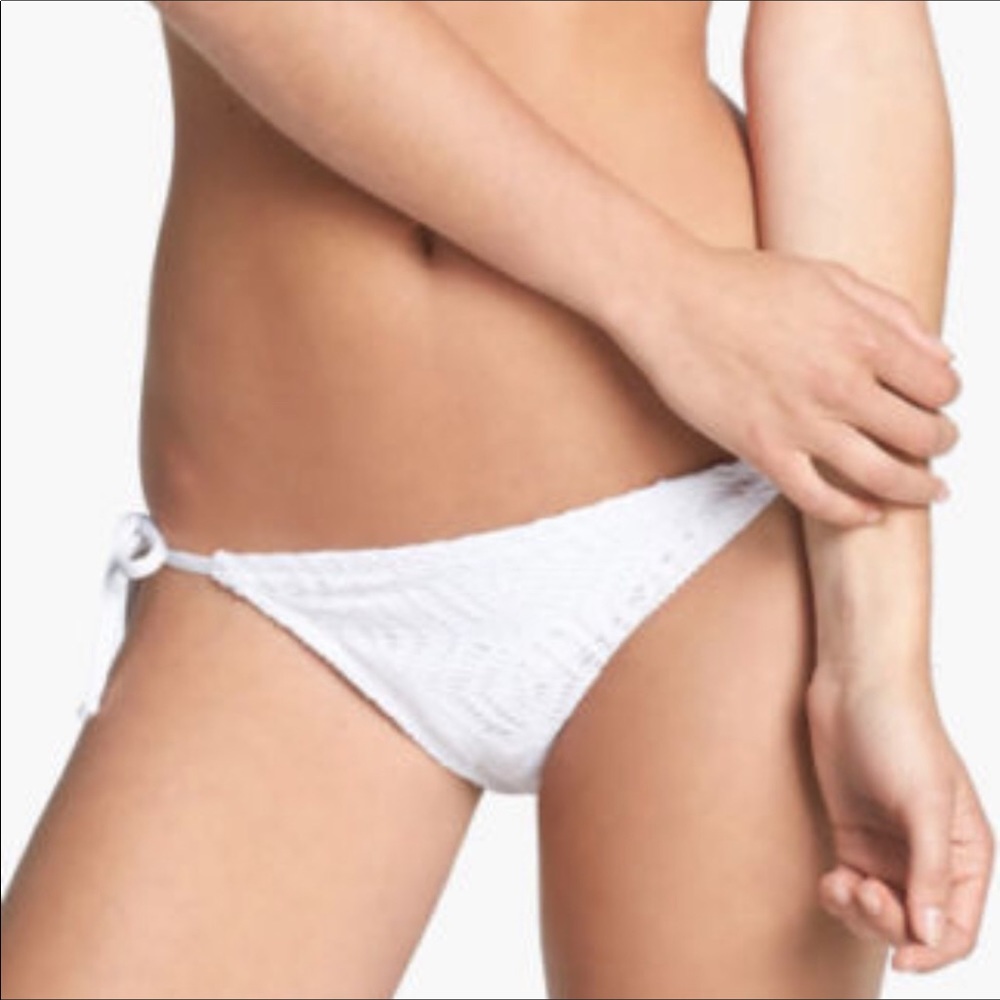 BECCA CROCHET SIDE TIE SWIM BIKINI BOTTOM WHITE LARGE NWOT